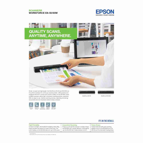 Epson WorkForce (ES-60W) Wi-Fi Portable Sheetfed Document Scanner