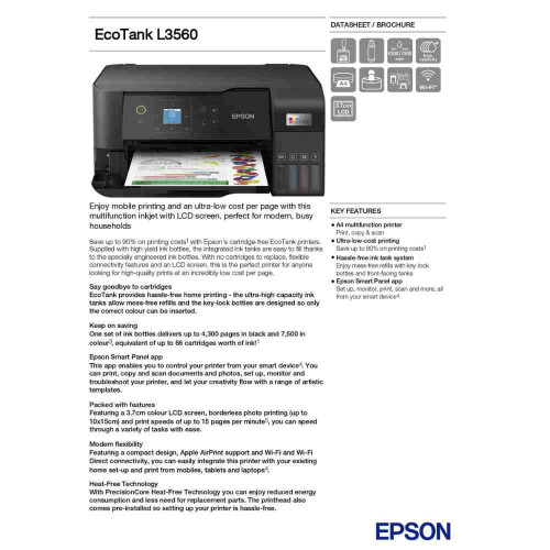 Epson EcoTank L3560 A4 Wi-Fi All-in-One Printer