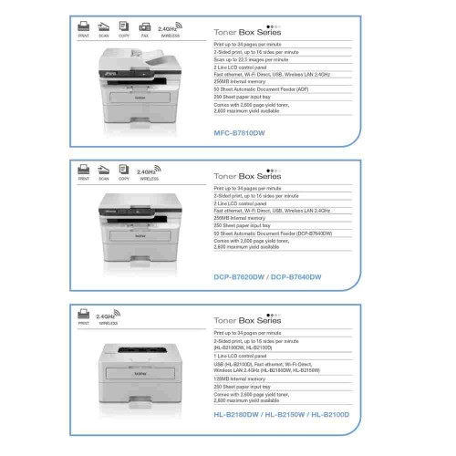 Brother DCP-B7620DW 3-in-1 Laser Printer - Mono