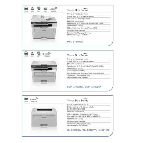 Brother DCP-B7640DW 3-in-1 Laser Printer - Mono