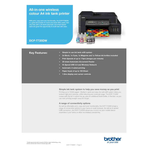 Brother DCP-T720DW 3-in-1 Color Inkjet Printer