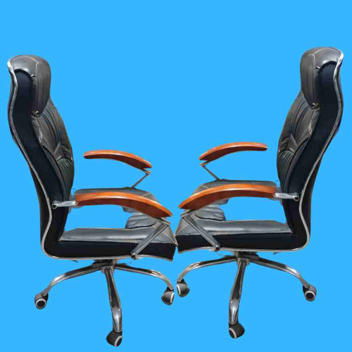 Black Leather High-Back Executive Chair with Wooden Armrest (12pcs)